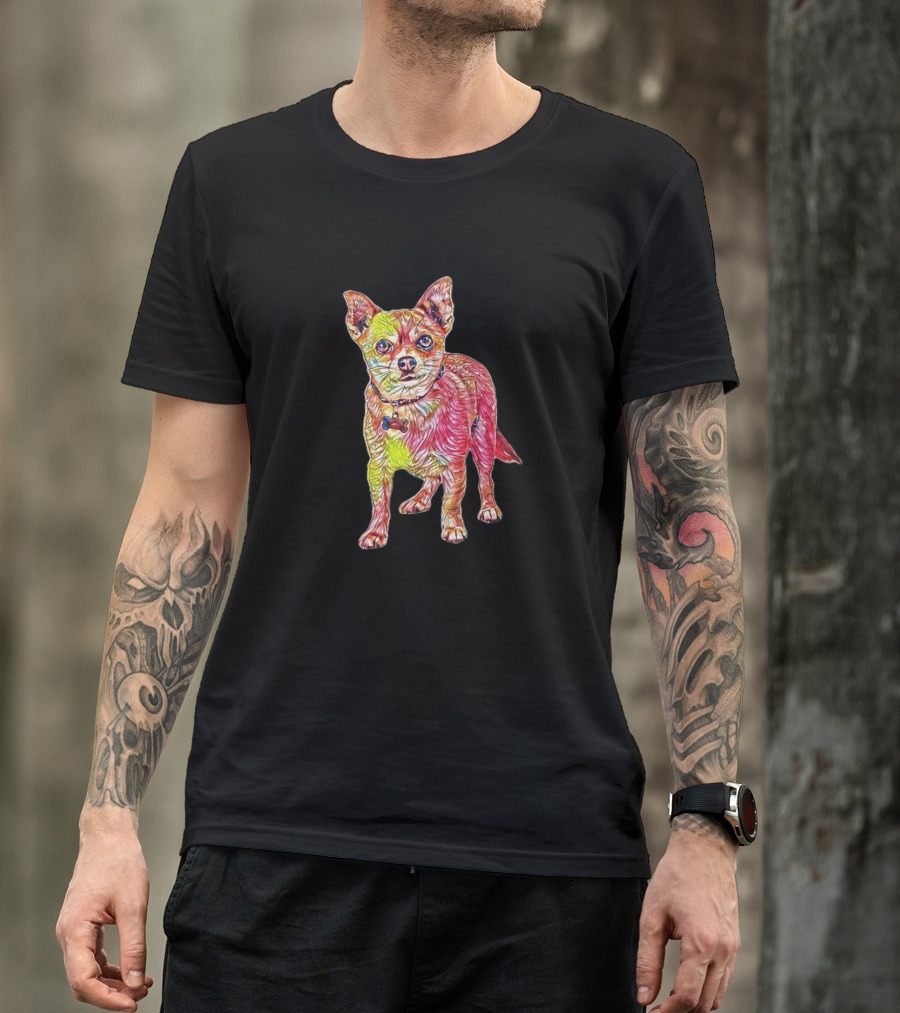 Chihuahua Dog Standing Psychedelic Artful T-Shirt