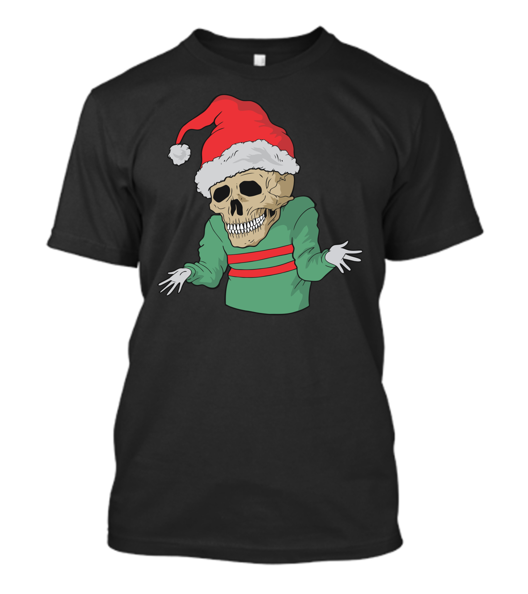 Christmas Skull Santa Hat Skeletal Shrug Holiday Humor T-Shirt