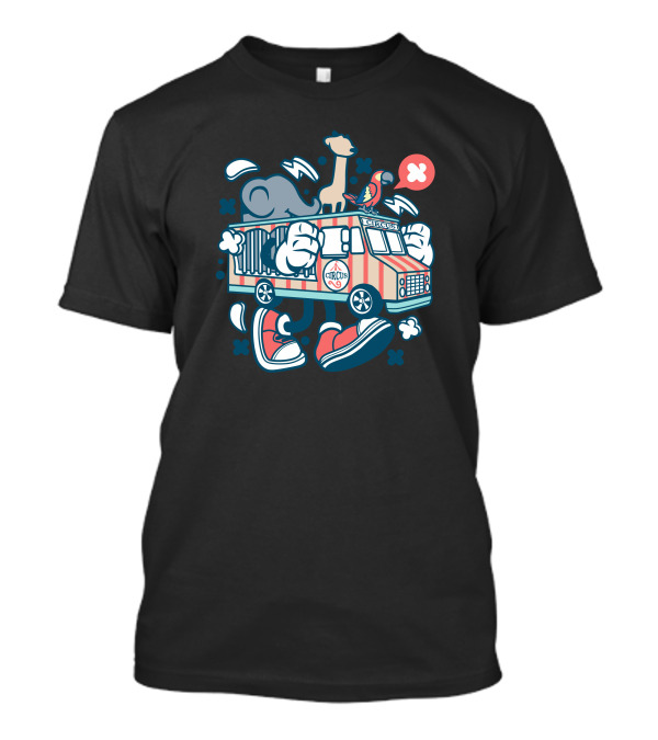 Circus Truck Elephant Giraffe Bird Cartoon T-Shirt