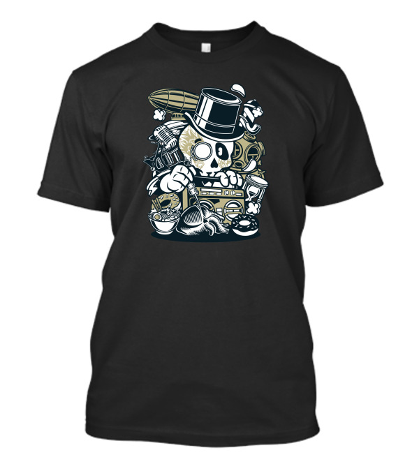 Classic Skull With Top Hat And Steampunk Elements T-Shirt