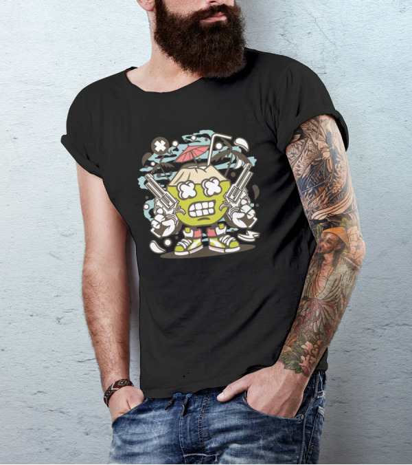 Coconut Killer Dual Pistols Sneaker Face Umbrella X Eyes T-Shirt