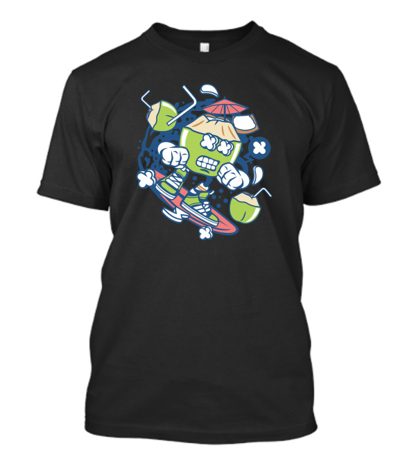 Coconut Surfer Cartoon With Skateboard And Sunglasses T-Shirt