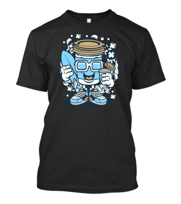 Coffee Cup Surfer Fun Cool Glasses Sneakers T-Shirt