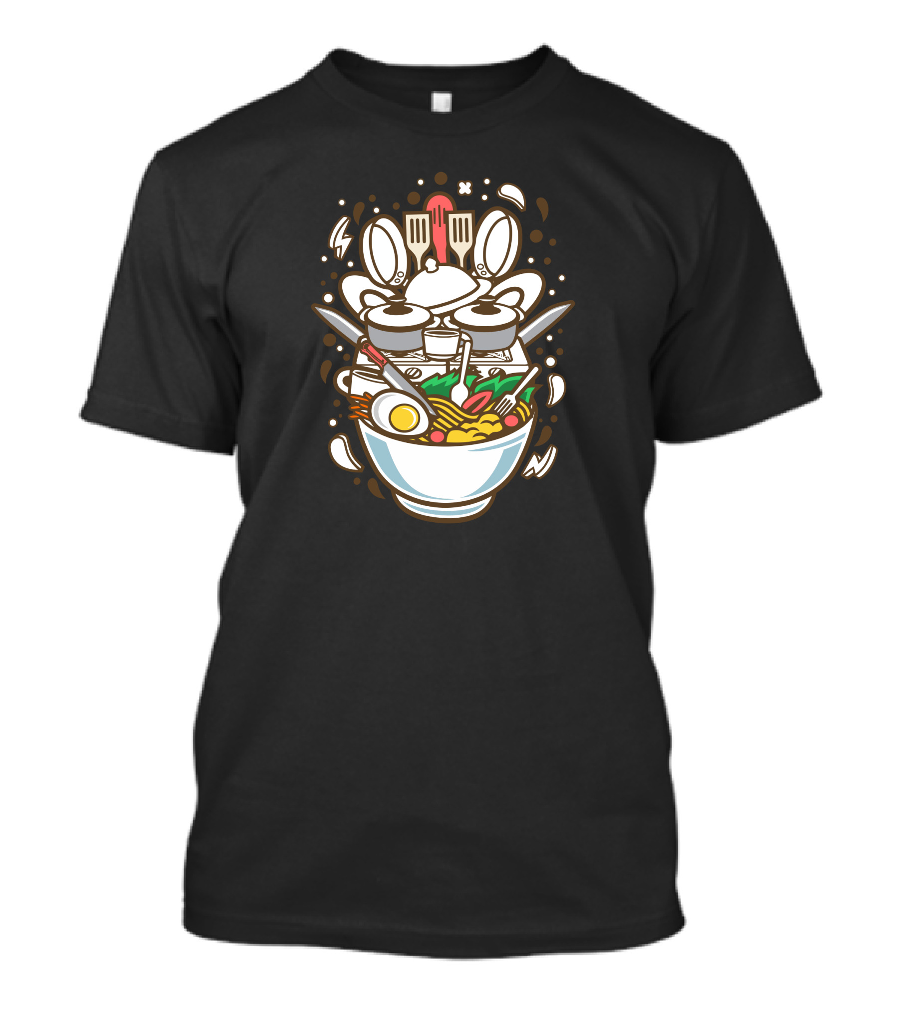 Cooking Ramen Robots Preparing Noodles In A Bowl With Chopsticks And Ladles T-Shirt