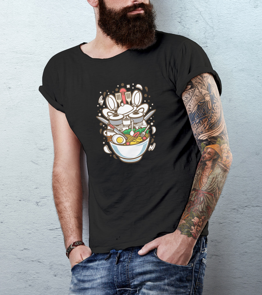 Cooking Ramen Robots Preparing Noodles In A Bowl With Chopsticks And Ladles T-Shirt