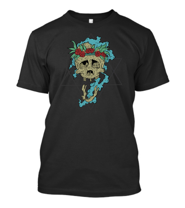 Creepy Skull With Floral Crown And Ethereal Smoke T-Shirt
