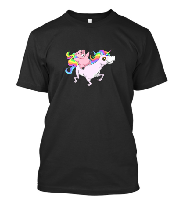 Cute Pig Riding On Rainbow Unicorn Fun Animal Friend Adventure T-Shirt