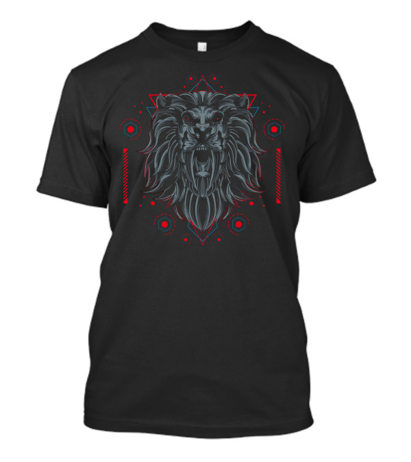 Dark Lion Geometric Red Accents Symmetrical T-Shirt