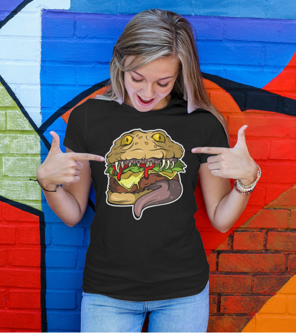 Deadly Burger Monster With Sharp Teeth And Glowing Eyes T-Shirt