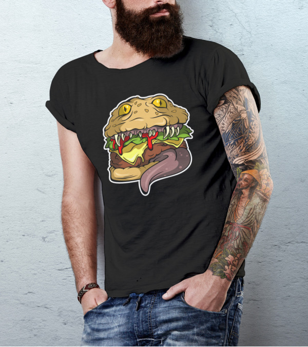 Deadly Burger Monster With Sharp Teeth And Glowing Eyes T-Shirt