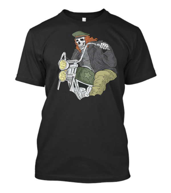 Death Riders Skeleton Biker With Beret On Motorcycle T-Shirt