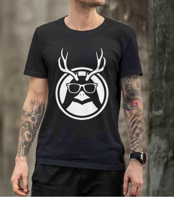 Deerpenguin Antlered Penguin With Sunglasses In Circle Emblem T-Shirt