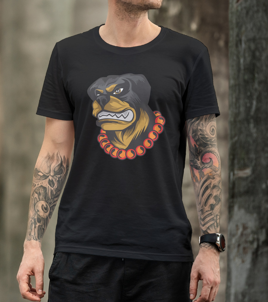 Fierce Dog With Red Beaded Collar T-Shirt