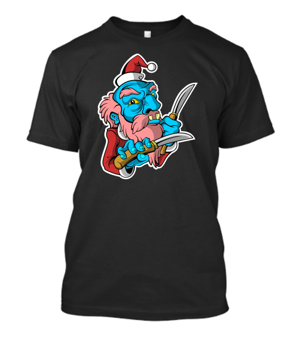 Evil Santaclaus On Knife Wielding Blue Santa In Red Suit T-Shirt