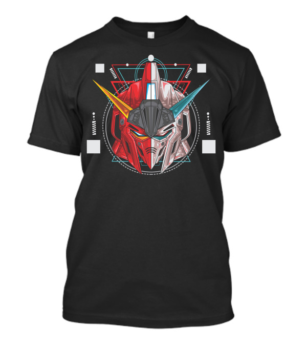 Faced Robot Mecha Head With Symmetrical Geometric Background T-Shirt