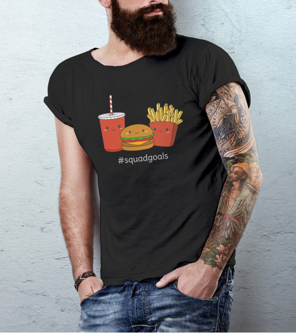 Funny Fast Food Squad Goals Burger Fries Drink Cute Faces T-Shirt