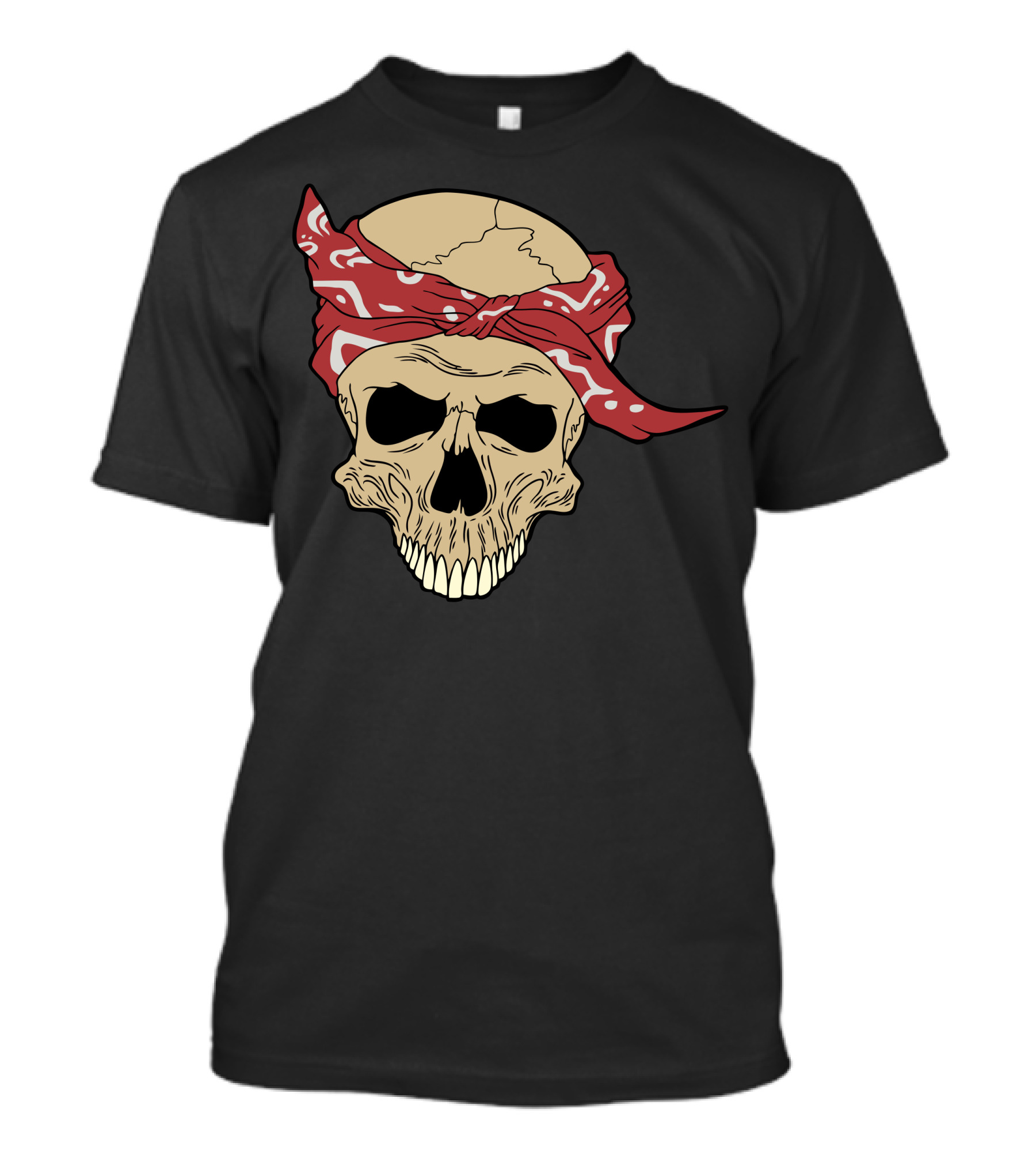 Gangster Skull With Red Bandana T-Shirt