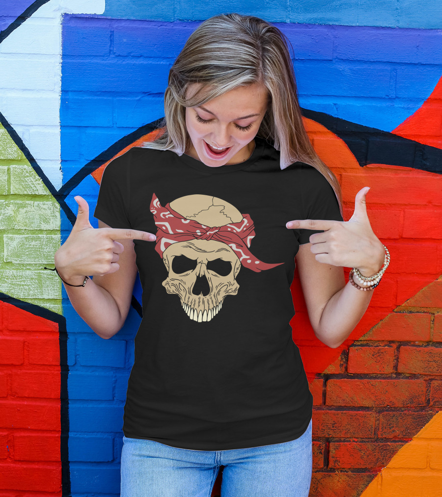 Gangster Skull With Red Bandana T-Shirt