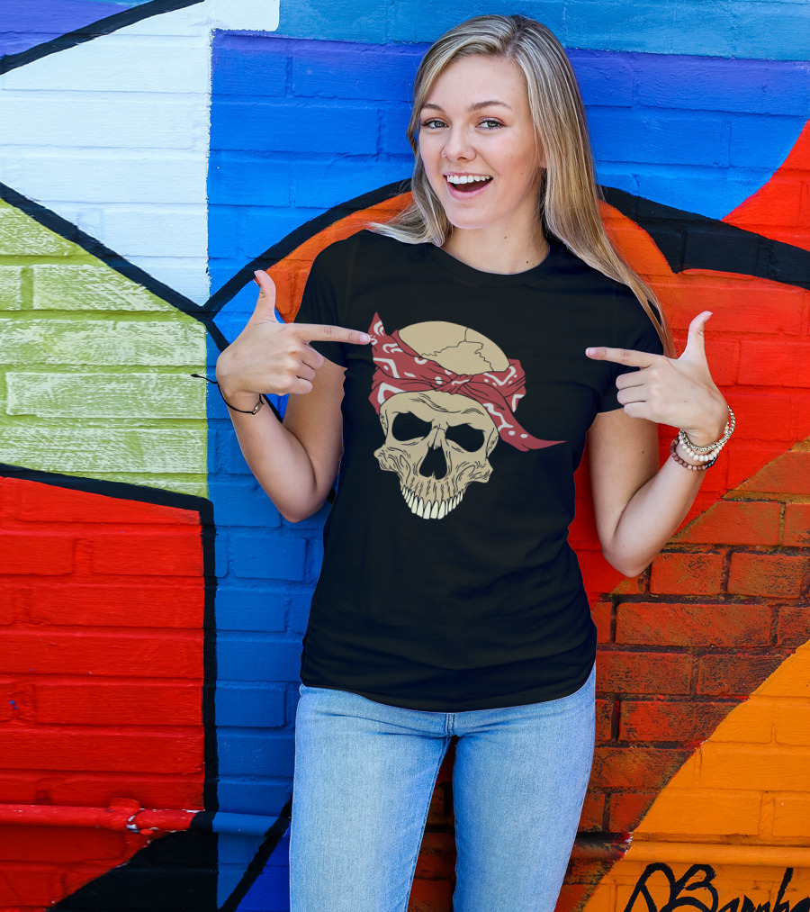 Gangster Skull With Red Bandana T-Shirt