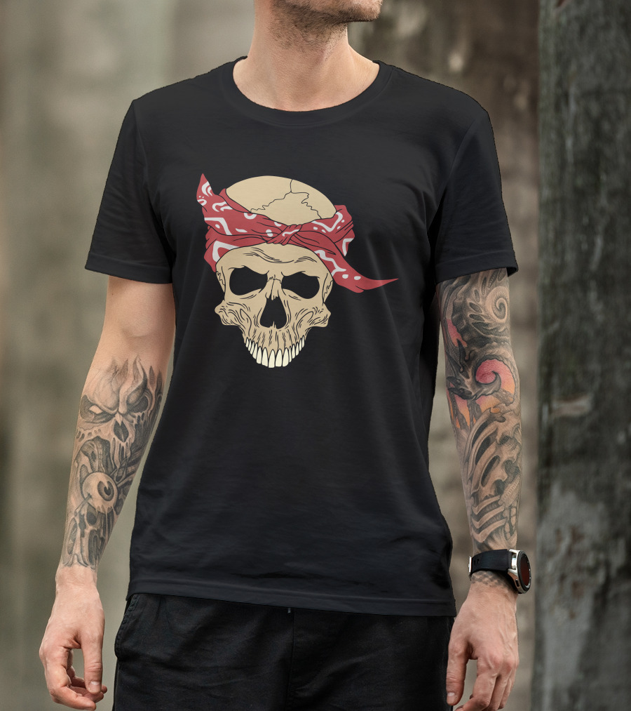 Gangster Skull With Red Bandana T-Shirt