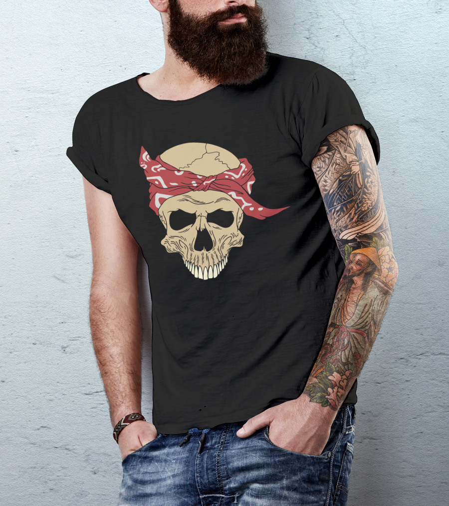 Gangster Skull With Red Bandana T-Shirt