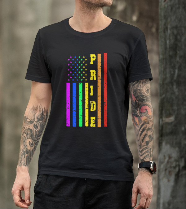 Rainbow PRIDE American Flag T-Shirt