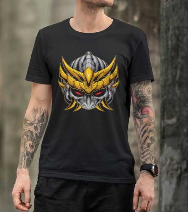 Samurai Mask With Gold Ornamentation And Red Eyes T-Shirt