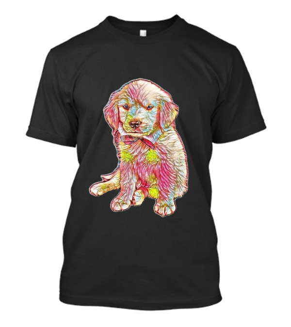 Golden Retriever Puppy Colorful Sketch Wearing Bow Tie T-Shirt