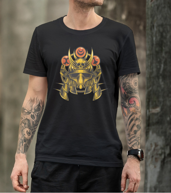 Golden Samurai Skull Warrior Emblem T-Shirt