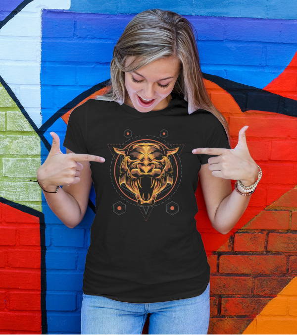 Golden Tiger Geometric Mandala T-Shirt