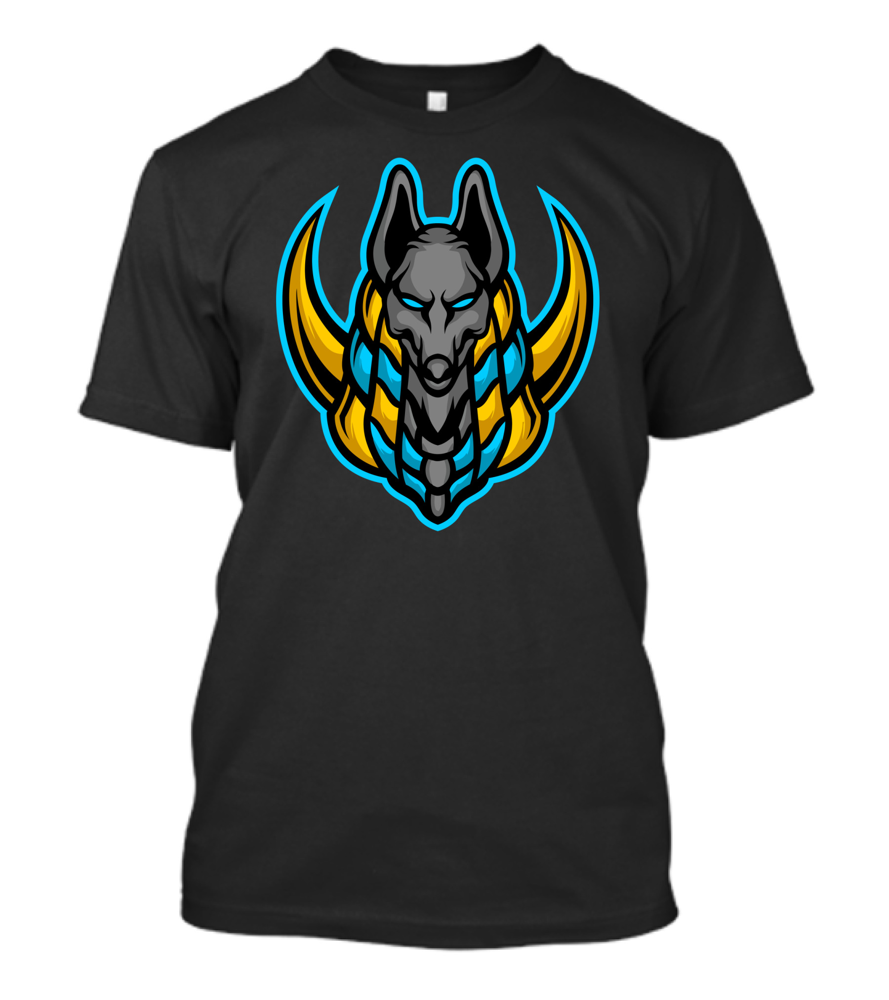 Great Anubis Egypt Mythical Canine With Blue And Gold Elements T-Shirt