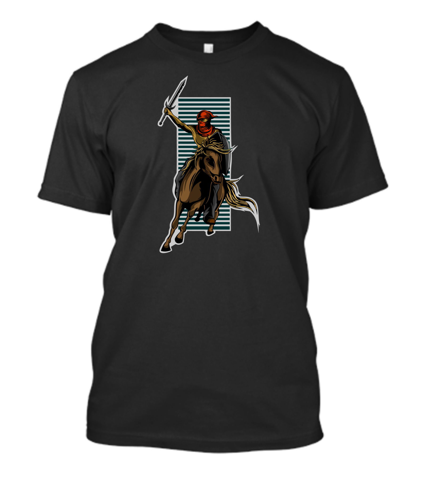 Great Horseman Riding With Sword In Hand On T-Shirt
