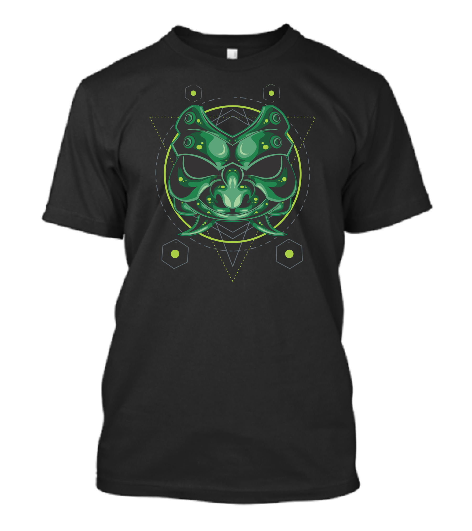 Green Demon Mask Geometric Tribal T-Shirt