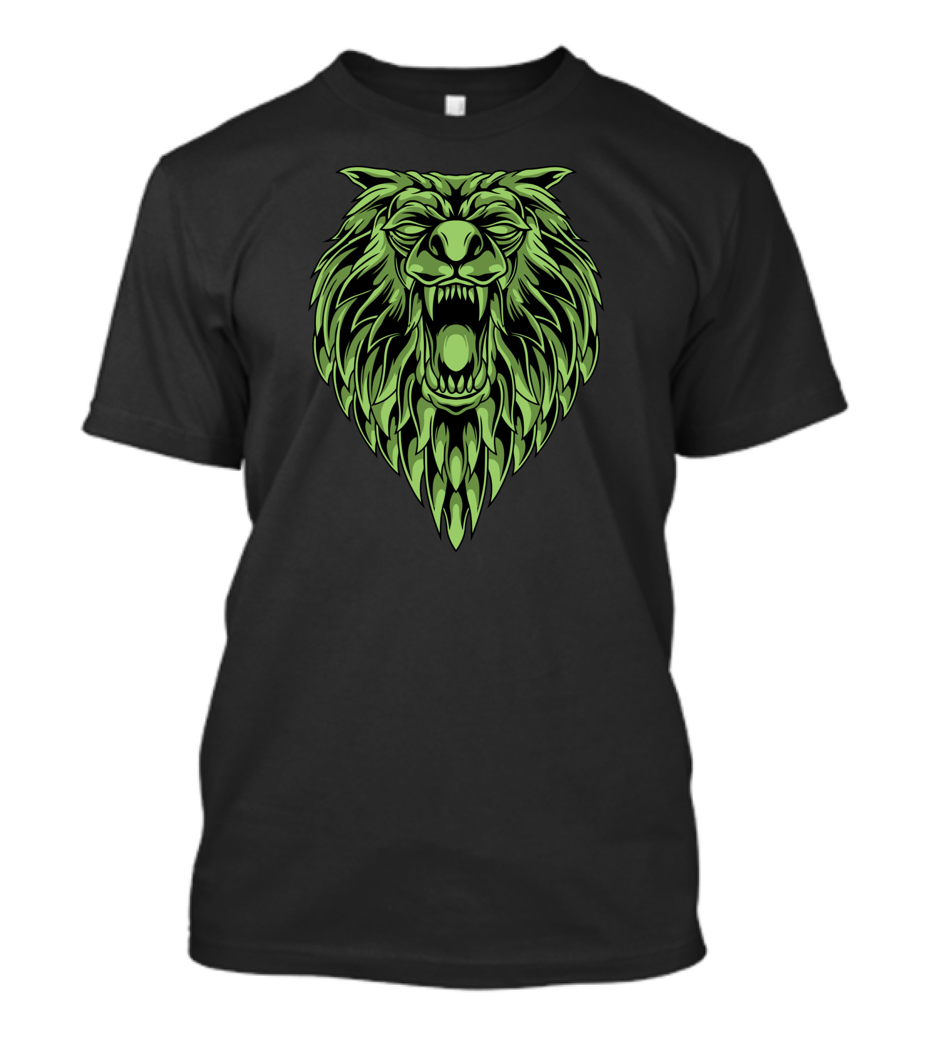 Green Roaring Wolf Head T-Shirt