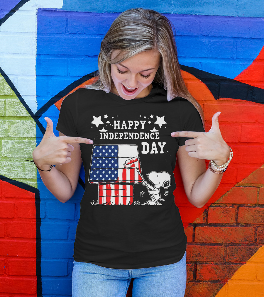 Happy Independence Day 4th Of July Snoopy American Flag Doghouse T-Shirt