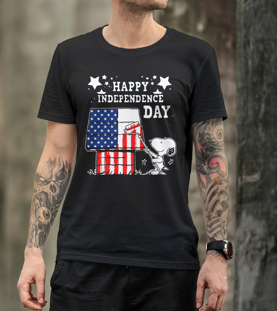 Happy Independence Day 4th Of July Snoopy American Flag Doghouse T-Shirt