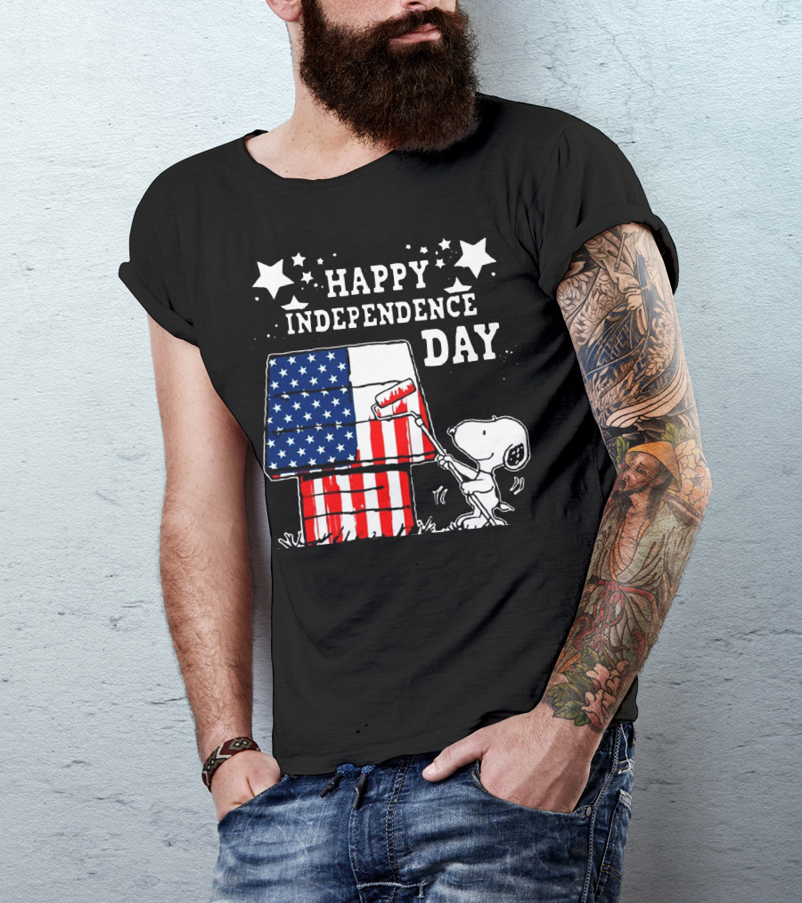 Happy Independence Day 4th Of July Snoopy American Flag Doghouse T-Shirt