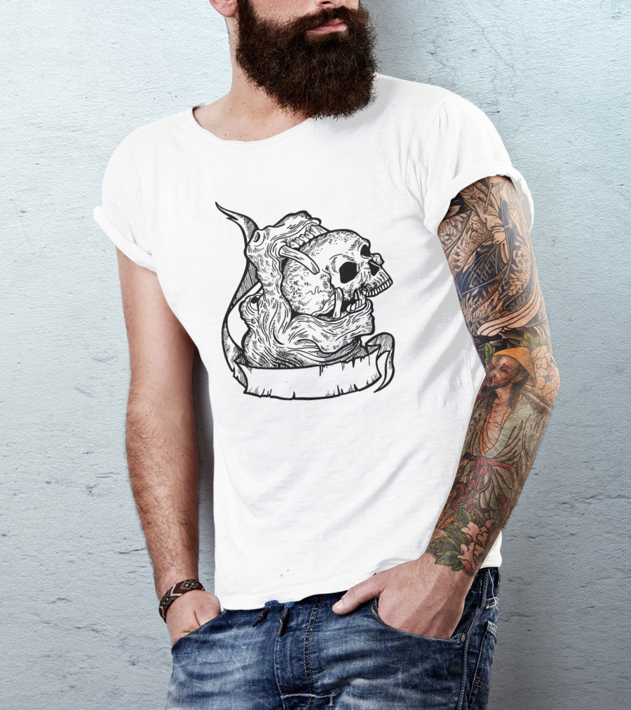 Hippo Skull Embrace Dark Gothic T-Shirt
