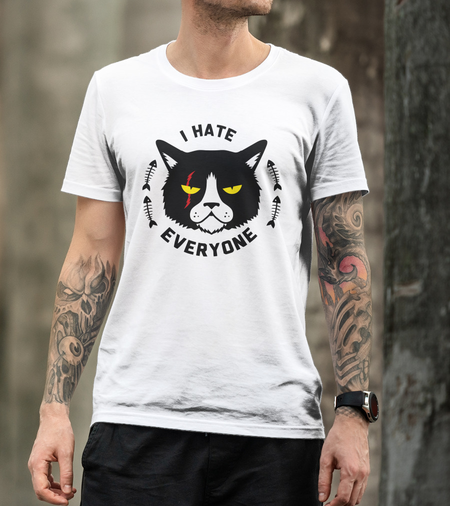 I Hate Everyone Wild Cat With Fishbones And Yellow Eyes T-Shirt