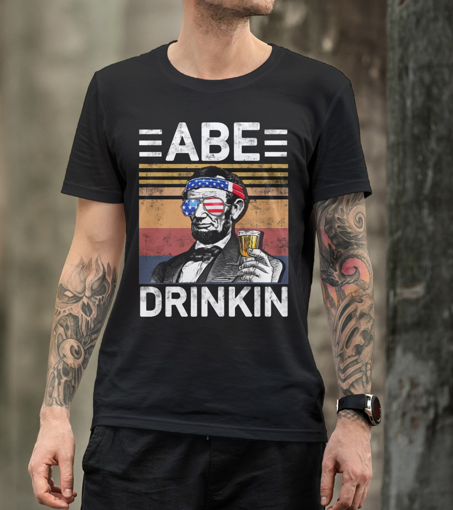 ABE DRINKIN INDEPENDENCE DAY AMERICAN FLAG VINTAGE T-Shirt