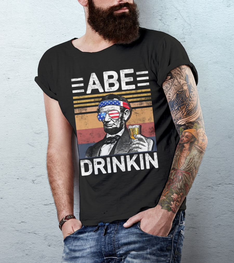 ABE DRINKIN INDEPENDENCE DAY AMERICAN FLAG VINTAGE T-Shirt