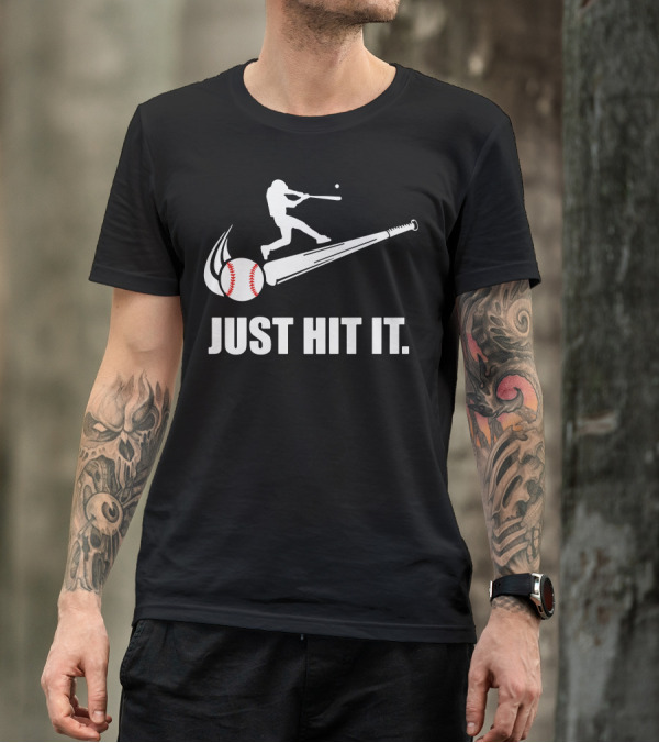 Just Hit It Baseball Silhouette Swing With Bat And Ball T-Shirt