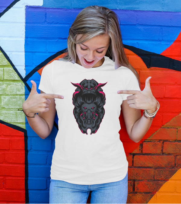 Killer Geisha Robot Cybernetic Oni Mask T-Shirt