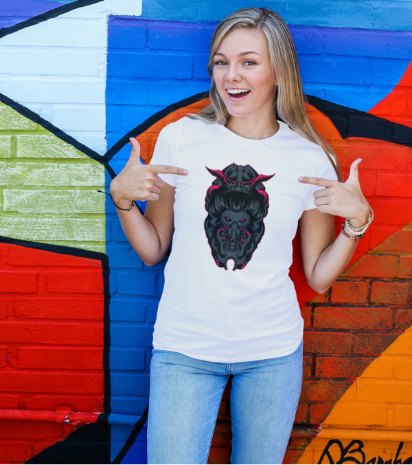 Killer Geisha Robot Cybernetic Oni Mask T-Shirt