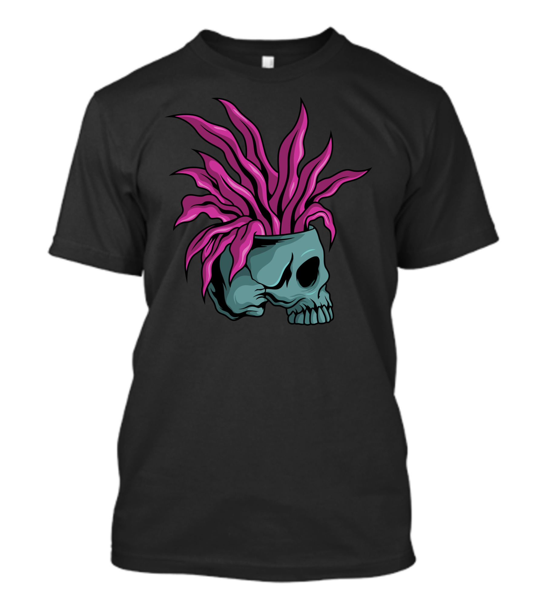 Killer Plant Skull With Neon Pink Tentacles T-Shirt