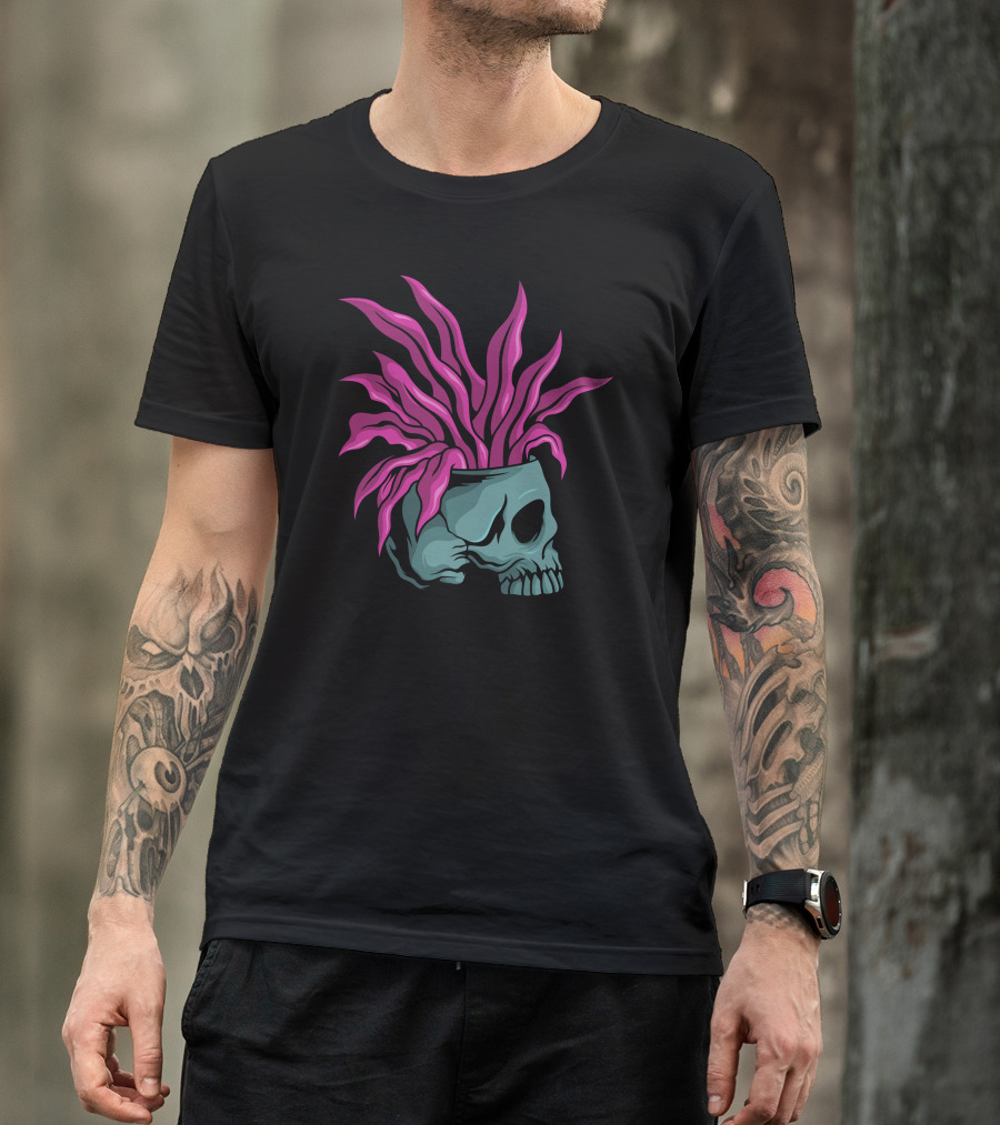 Killer Plant Skull With Neon Pink Tentacles T-Shirt