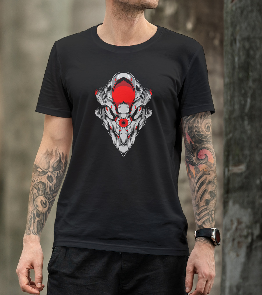 Killer Robot Head Futuristic Cyborg Faceplate T-Shirt