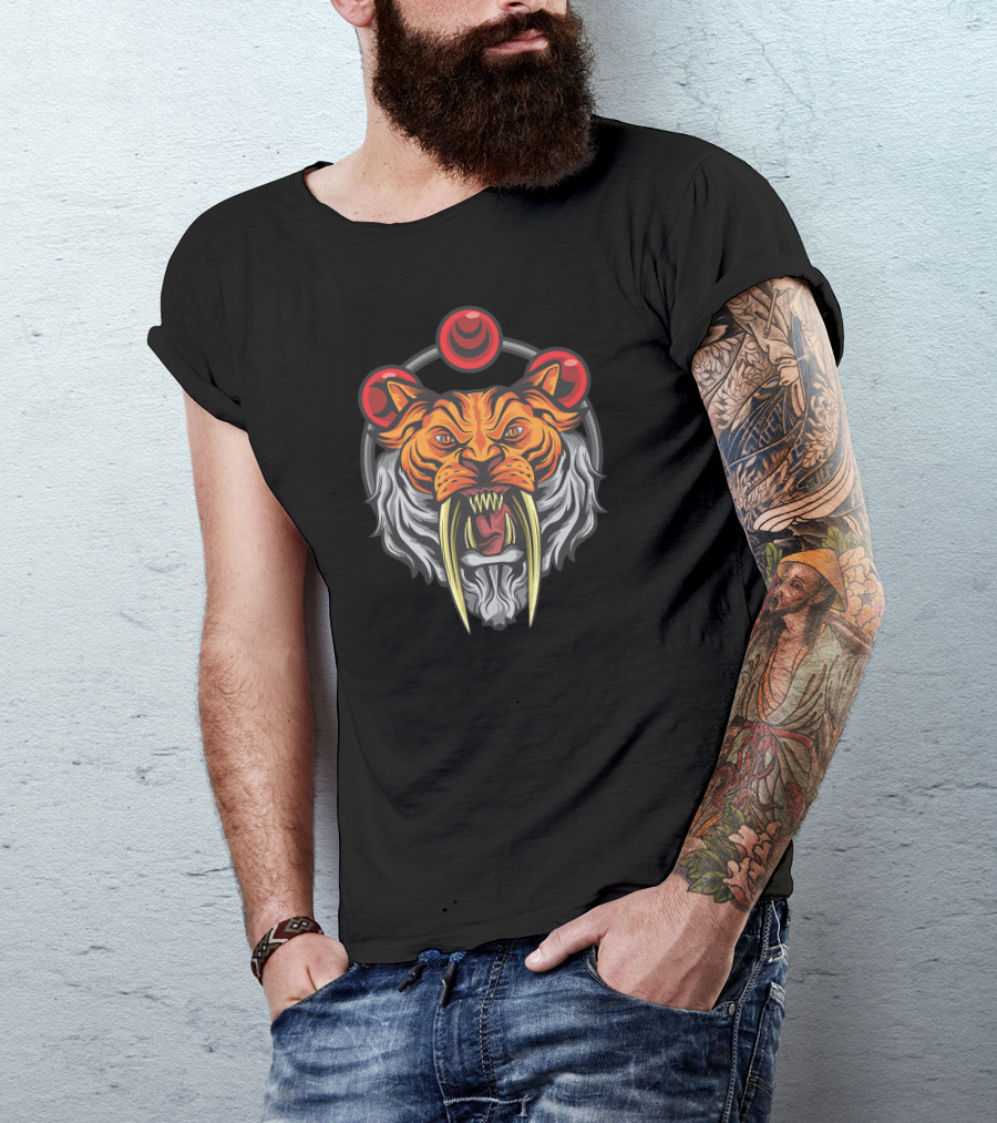 Killer Tiger Tribal Sabertooth Roaring Fierce Beast T-Shirt