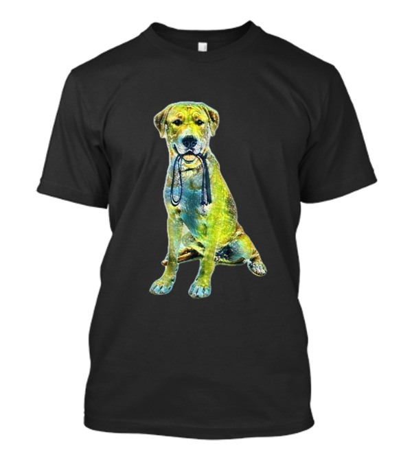 Labrador Retriever Dog Holding Black Leash Against White Backdrop T-Shirt