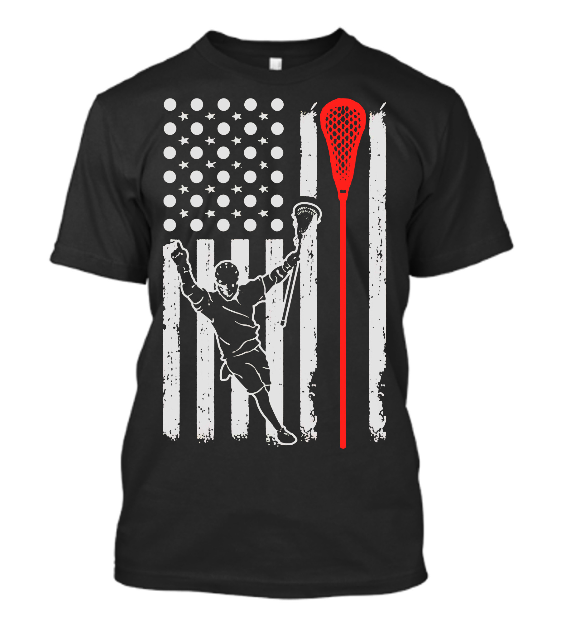Lacrosse Player American Flag With Red Stick T-Shirt